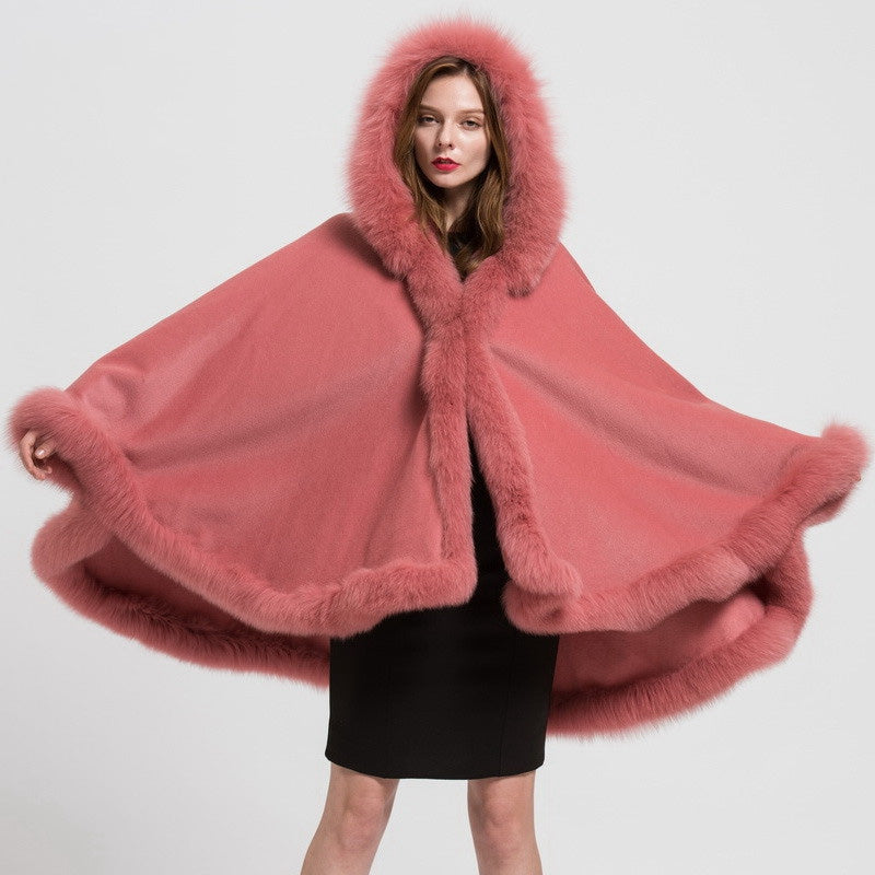 Womens Winter Warm Faux Fox Fur Collar Cape Poncho Stole Shawl Jacket Party  Chic