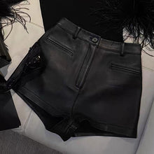 Load image into Gallery viewer, Lady Leather Shorts High Waist Fake Pocket Genuine Sheepskin Pants Snaps Daily Elastic 2022 Spring Autumn New TF4798