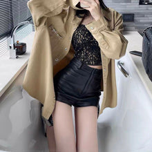 Load image into Gallery viewer, Lady Leather Shorts High Waist Fake Pocket Genuine Sheepskin Pants Snaps Daily Elastic 2022 Spring Autumn New TF4798