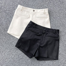 Load image into Gallery viewer, Lady Leather Shorts High Waist Fake Pocket Genuine Sheepskin Pants Snaps Daily Elastic 2022 Spring Autumn New TF4798