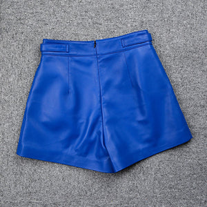 Lady Genuine Leather Sheepskin Leather Shorts Pants High Waist A-line Solid 2022 New TF4744