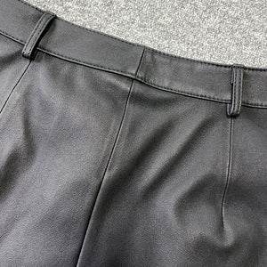 Lady Leather Shorts High Waist Fake Pocket Genuine Sheepskin Pants Snaps Daily Elastic 2022 Spring Autumn New TF4798