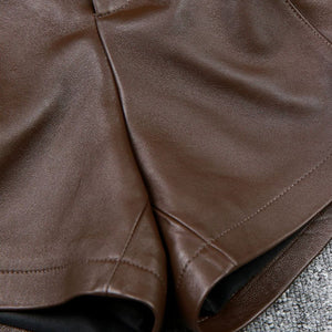 Lady Leather Shorts High Waist Sheepskin Leather Pants Design Straps Tie Simple 2022 Autumn Winter New TF4792