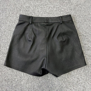 Lady Leather Shorts High Waist Fake Pocket Genuine Sheepskin Pants Snaps Daily Elastic 2022 Spring Autumn New TF4798