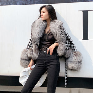 Women Luxury Fur Coats Winter Fashion Lattice Coats Real Fox Fur Jackets