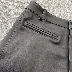 Lady Leather Shorts High Waist Fake Pocket Genuine Sheepskin Pants Snaps Daily Elastic 2022 Spring Autumn New TF4798