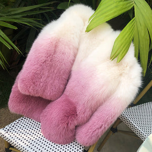 Lady 2022 New Imported Fox Fur Coat Luxury Gradient Full Fur Coat Mid Length Winter 7934