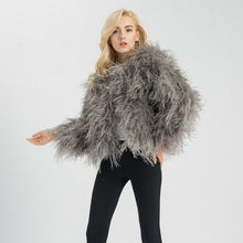 Load image into Gallery viewer, Women Real Ostrich Fur Jacket Fashion Winter Coat Grey