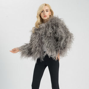 Women Real Ostrich Fur Jacket Fashion Winter Coat Grey