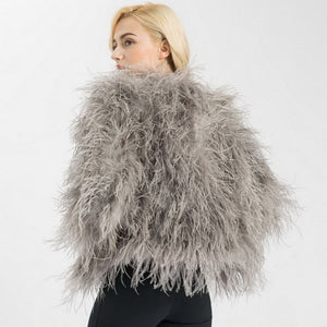 Women Real Ostrich Fur Jacket Fashion Winter Coat Grey