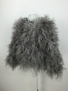 Women Real Ostrich Fur Jacket Fashion Winter Coat Grey