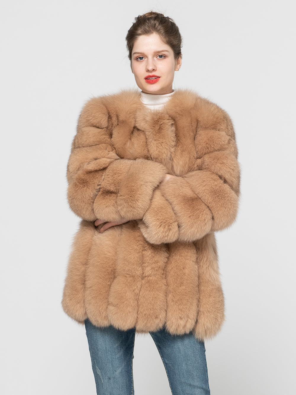 2022 New Women Natural Whole Skin Fox Fur Coat Warm Real Fur Jacket Overcoat