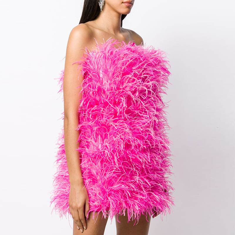 Women Ostrich Feather Dress Strapless Long Fur Fashion Dress Party Clu –  Jancoco Max Official Store