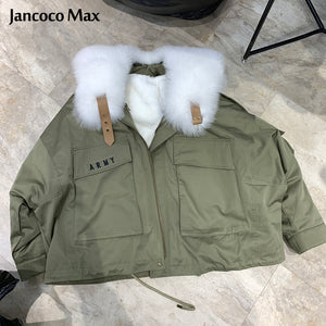 Women Luxury Real Fox Fur Coats Thick Warm Rex Rabbit Fur Lining Fur Parka