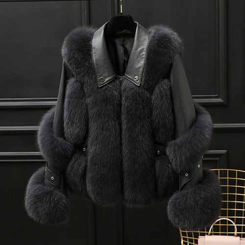 Women Luxury Fox Fur Coats Winter Fashion Thick Warm Leather Jacket