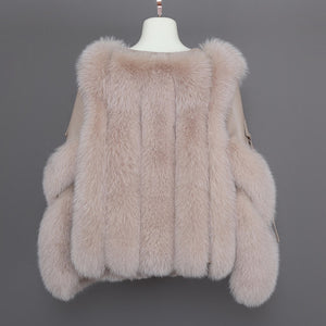 Winter Warm Women Genuine Sheepskin Leather Jackets Fox Fur Coats