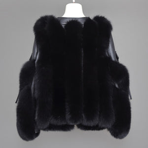 Winter Genuine Sheepskin Leather Jackets Luxury Women Fox Fur Coats