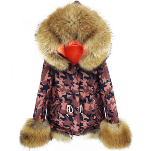 Women's New Fashion Parka Real Raccoon Fur Coats Winter Warm Jackets