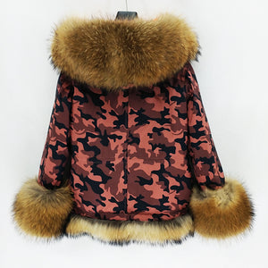 Women's New Fashion Parka Real Raccoon Fur Coats Winter Warm Jackets