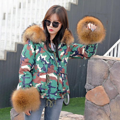 Women's Winter Keep Warm Fur Parka Real Raccoon Fur Coats