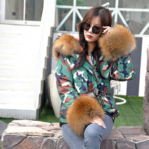 Women's Winter Keep Warm Fur Parka Real Raccoon Fur Coats