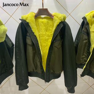 Winter Fashion Waterproof Double Face Fur Jackets Real Rex Rabbit Fur Warm Coats