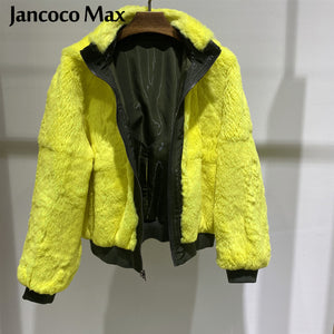 Winter Fashion Waterproof Double Face Fur Jackets Real Rex Rabbit Fur Warm Coats