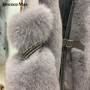 Women's Winter Warm Real Fox Fur Jackets Genuine Sheepskin Leather Coats