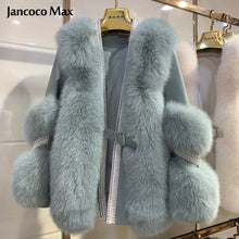 Load image into Gallery viewer, Women Luxury Real Fox Fur Jackets Winter Genuine Sheepskin Leather Coats