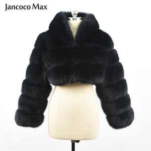 Winter Women Short Style Real Fur Hooded Jackets Warm Fox Fur Coat