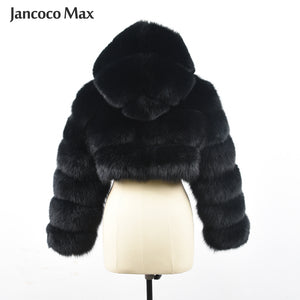 Winter Women Short Style Real Fur Hooded Jackets Warm Fox Fur Coat