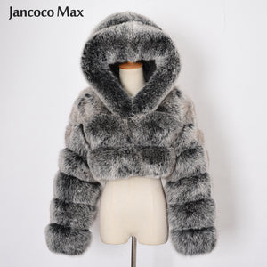 Winter Women Fashion Real Fur Hooded Coats Short Style Fox Fur Jackets