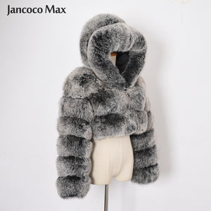 Winter Women Fashion Real Fur Hooded Coats Short Style Fox Fur Jackets