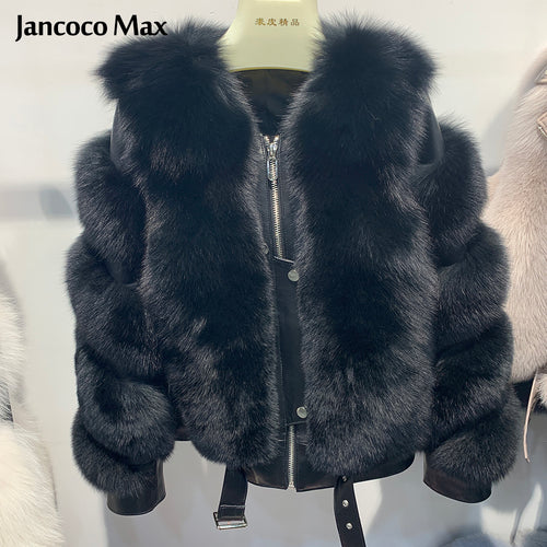 Winter Women Sheepskin Leather Jackets Warm Luxury Real Fox Fur Coats