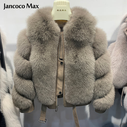 Winter Warm Women Real Fox Fur Coats Luxury Sheepskin Leather Jackets