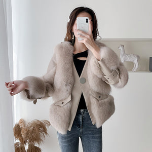 Women Winter Real Fox Fur Coats Thick Warm Fluffy Fur Leather Jackets