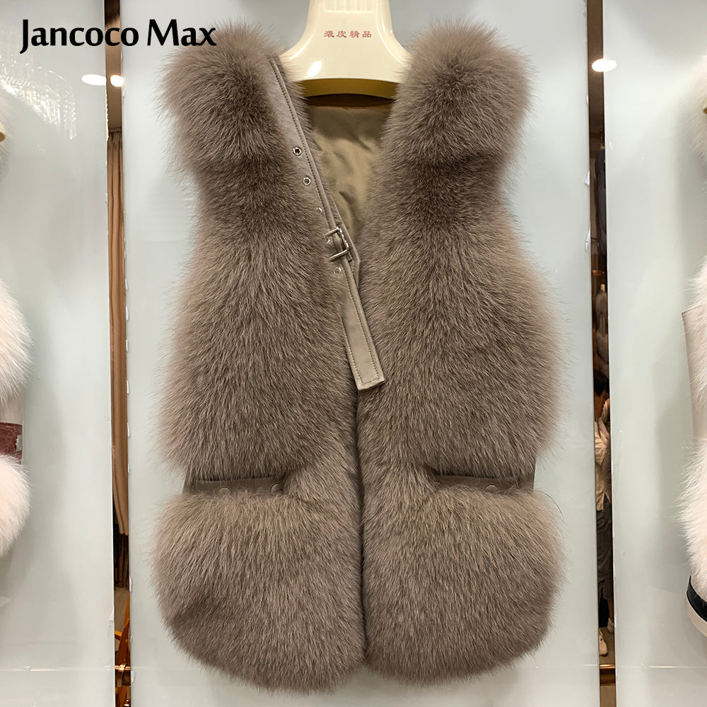 Women Winter Real Fur Vest Warm Fashion Leather Gilet Fluffy Waistcoat