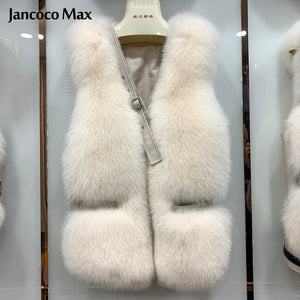 Winter Warm Women Luxury Real Fur Gilet Leather Vest Fluffy Waistcoat