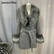 Load image into Gallery viewer, Women Fashion Fur Coat Silver Fox Collar Wool Coats Winter Long Jackets