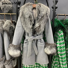 Load image into Gallery viewer, Women Fashion Fur Coat Silver Fox Collar Wool Coats Winter Long Jackets