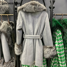 Load image into Gallery viewer, Women Fashion Fur Coat Silver Fox Collar Wool Coats Winter Long Jackets