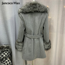 Load image into Gallery viewer, Women Fashion Fur Coat Silver Fox Collar Wool Coats Winter Long Jackets