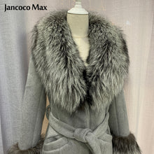 Load image into Gallery viewer, Women Fashion Fur Coat Silver Fox Collar Wool Coats Winter Long Jackets