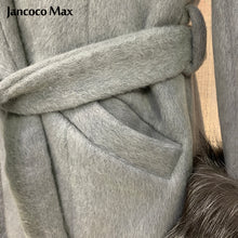 Load image into Gallery viewer, Women Fashion Fur Coat Silver Fox Collar Wool Coats Winter Long Jackets