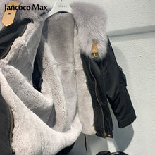 Load image into Gallery viewer, Women&#39;s Real Fox Fur Parka Coats Rex Rabbit Fur Lining Thick Warm Fur Jackets