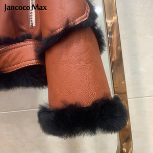 Women Double Face Real Lamb Fur Coats Genuine Sheepskin Leather Jackets