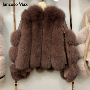 Women Luxury Winter Thick Warm Fox Fur Coat Real Sheepskin Leather Jackets