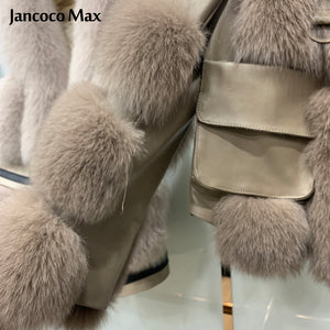 Luxury Real Sheepskin Leather Jackets Women Winter Thick Warm Fox Fur Coat