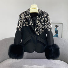 Load image into Gallery viewer, Women&#39;s Luxury Real Fur Coat Diamond with Detachable Fox Fur Cuff