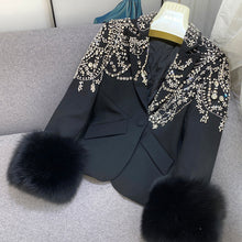 Load image into Gallery viewer, Women&#39;s Luxury Real Fur Coat Diamond with Detachable Fox Fur Cuff